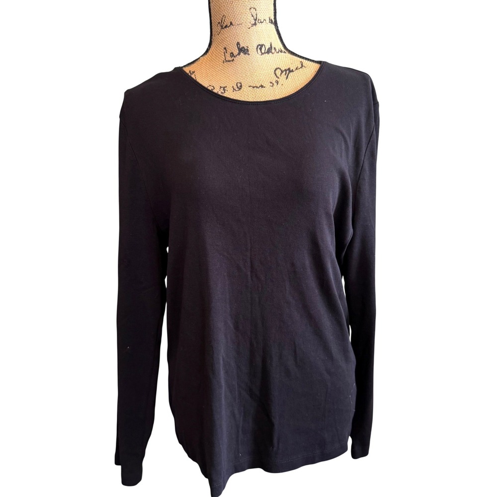 Talbots Womens XL Black 100% Cotton Long Sleeve Scoop Neck Tee Shirt Basic Top